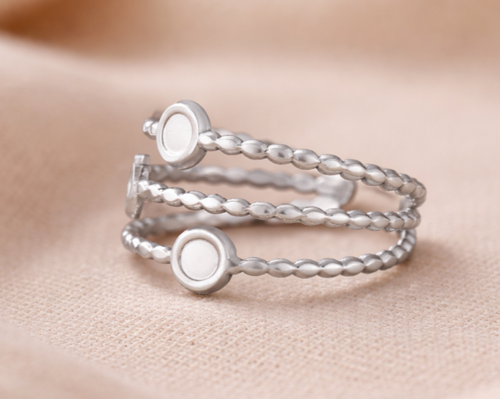 Anel 3 bolas Tri aço Inoxidável com Banho de Prata fundo