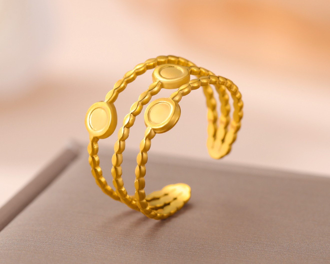 Anel 3 bolas Tri aço Inoxidável com Banho de ouro