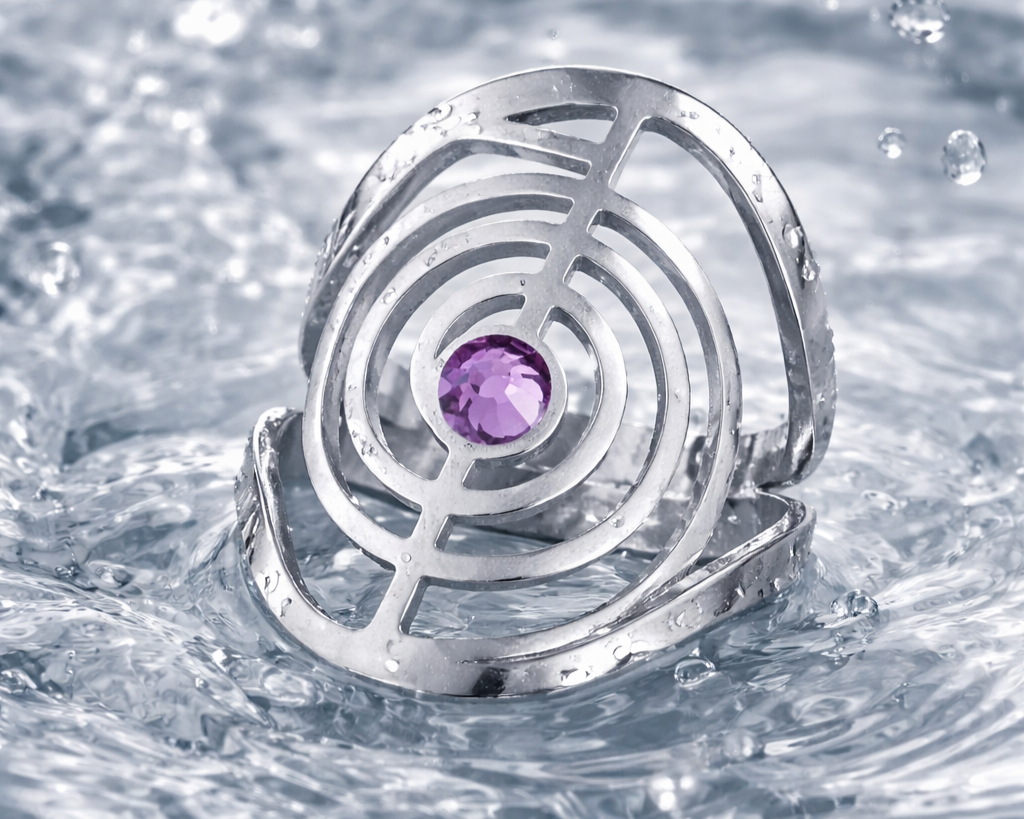 Anel Espiral com Pedra de Ametista agua