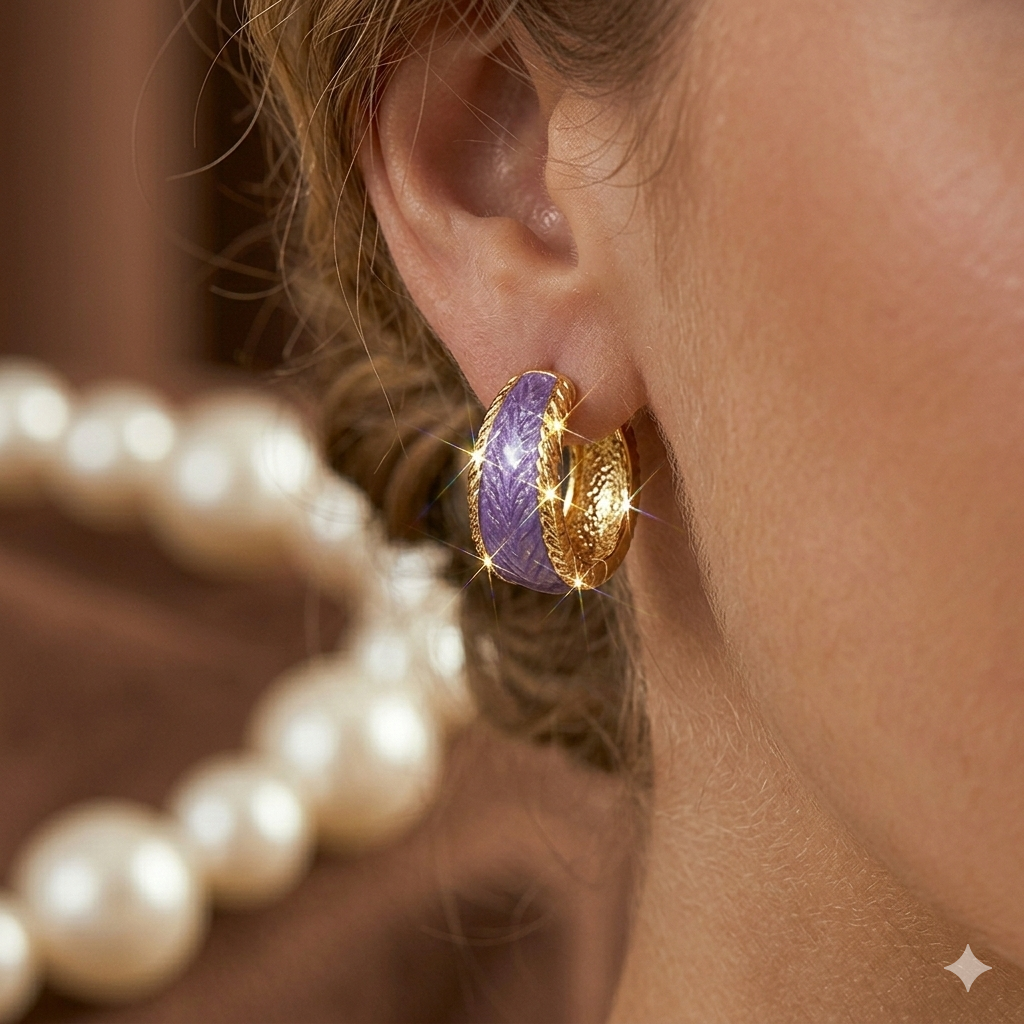 Brincos Lunéor Eslmate Roxo - Banho a Ouro 18k - Image 2