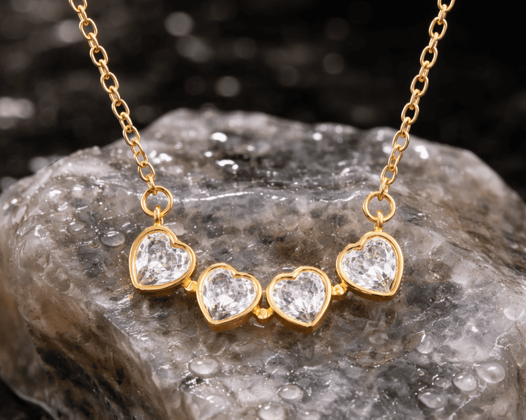 Colar Coração de Trevo em Aço Titânio com Zircônia