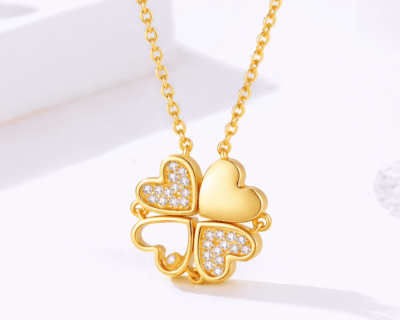 Colar coração trevo gold