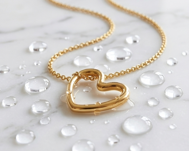 Colar coração vazado aço inoxidável na agua