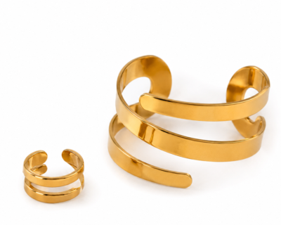 Conjunto Dorélys com Bracelete e Anel Aço Inoxidável Dourado