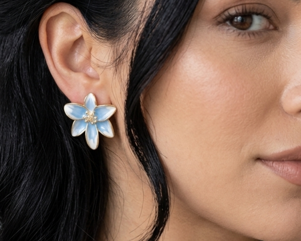 Brinco Silvéne Flor Azul