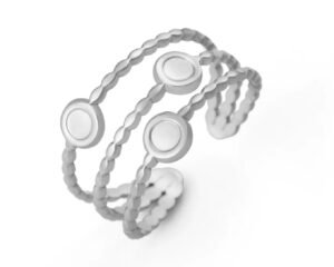 Anel 3 bolas Tri aço inoxidavel com banho de prata