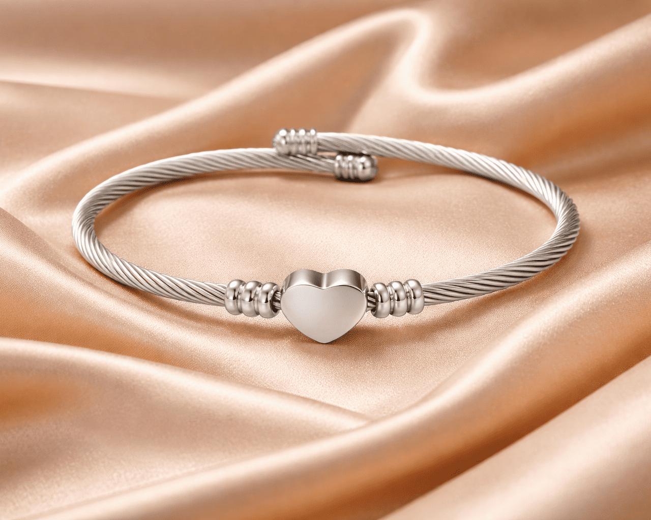 Pulseira Berloque de Coração Aço Inoxidável Prata pano