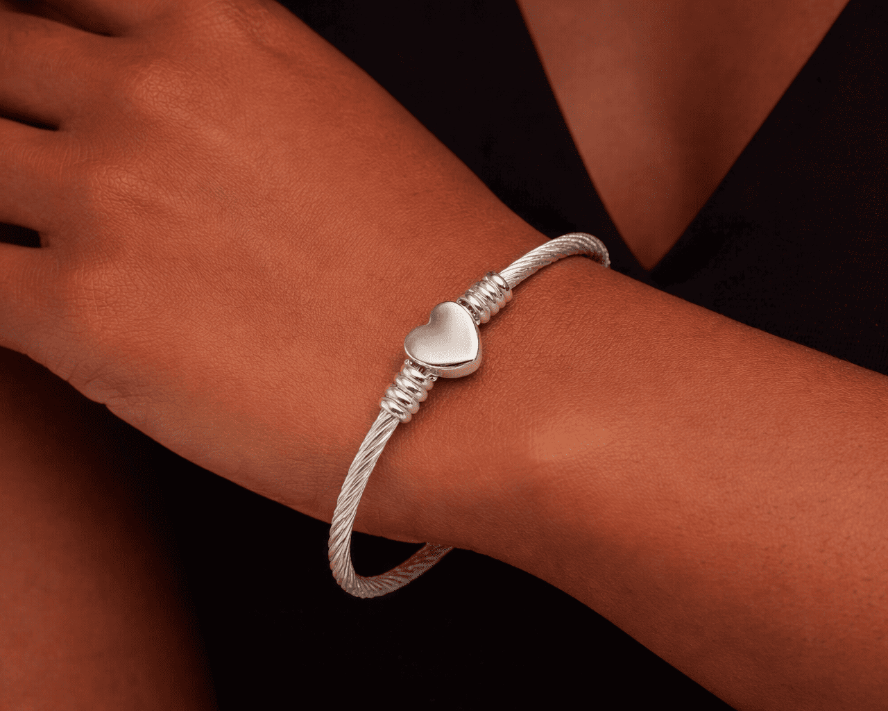 Pulseira Berloque de Coração Aço Inoxidável Prata