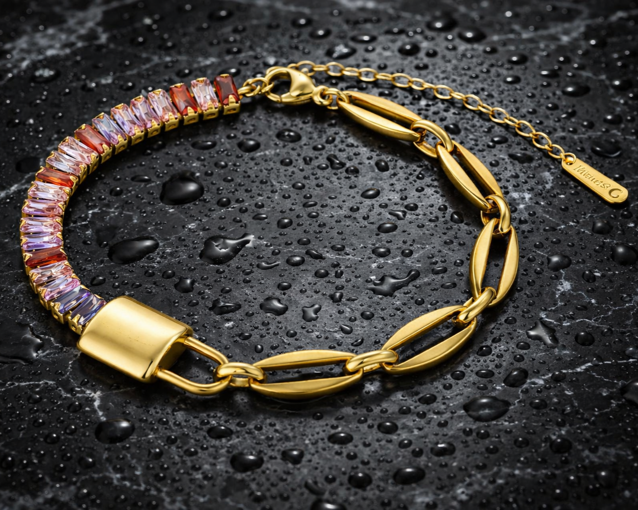 Pulseira Duaface aço inoxidavel cadeado molhado