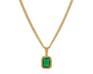 colar aço inox com pingente verde