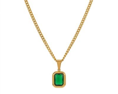 colar aço inox com pingente verde