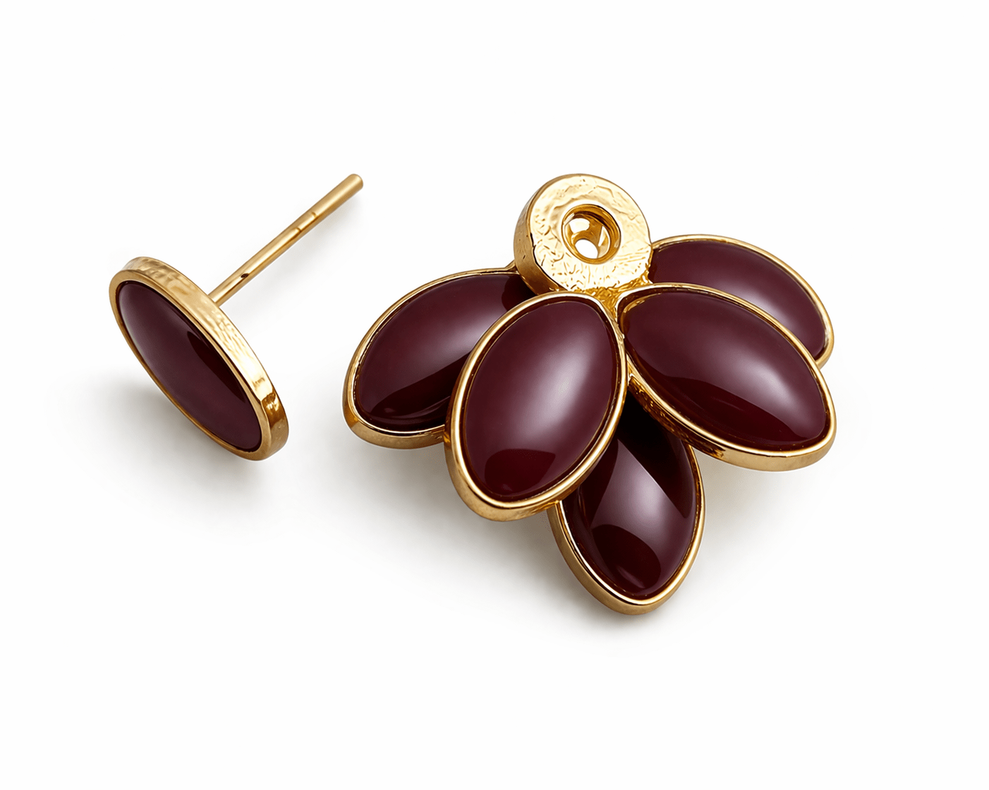 Brinco Floral Jasmim Banhado a Ouro BORDO