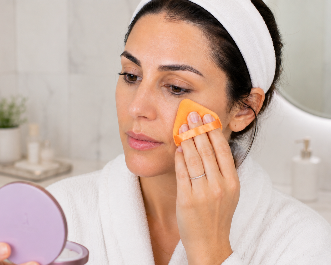 Esponja de maquilhagem triangular para aplicação de pó facial