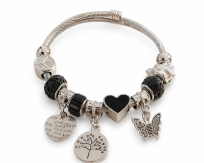Pulseira Charm Aço Inoxidável Pendentes Preto