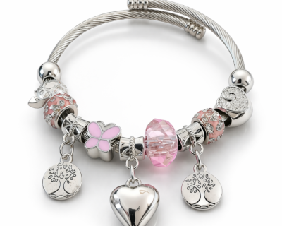 Pulseira Charm Aço Inoxidável Pendentes Rosa