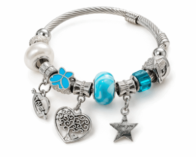 Pulseira Charm Azul em Aço Inoxidável