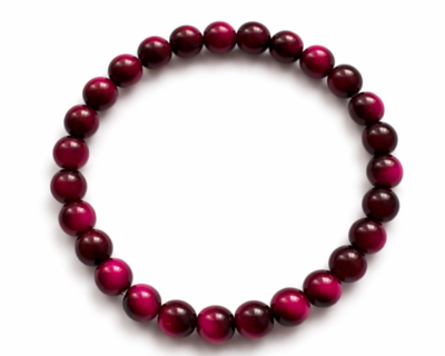 Pulseira Olho de Tigre em Vidro Rosa Contas Redondas