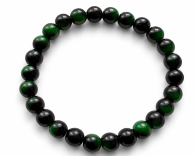 Pulseira Olho de Tigre em Vidro Verdes Contas Redondas