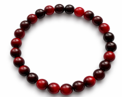 Pulseira Olho de Tigre em Vidro Vermelho Contas Redondas