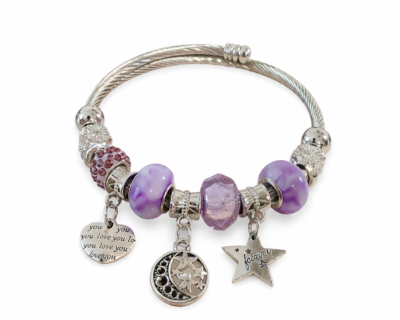 Pulseira com Pendentes roxo Aço Inoxidável
