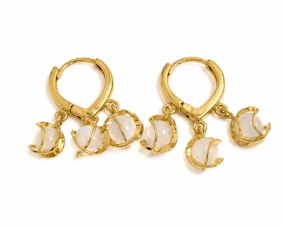 Brincos Cristal Olho de Gato com Opala e Pérola