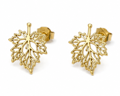 Brincos Folha Elegante Aço Inoxidável com Banho de Ouro 18K