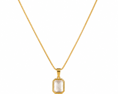 Colar Dourado com Pendente em Pedra tipo cristal